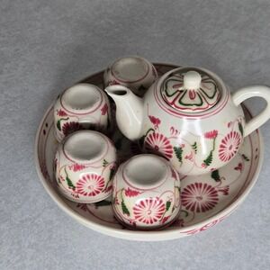 Bat Trang Vietnam Tea Set Teapot Cups Plate Floral‎ Hand Painted Ceramic